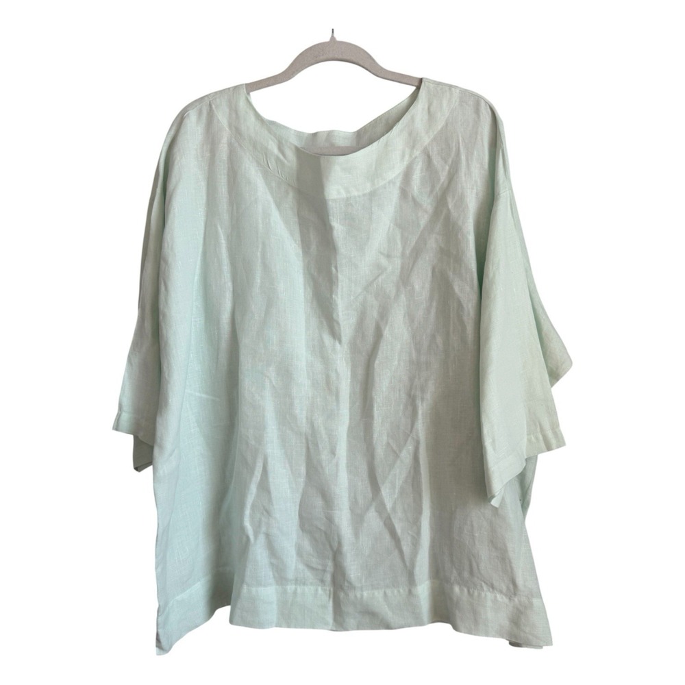Bryn Walker Mint Green Blouse Top 100% Linen Boxy Lagenlook USA Minimalist Sz M